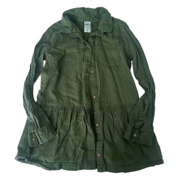 Carter's Olive Green Tiered Mini Shirt Dress - Size 8 - Picture 1 of 4